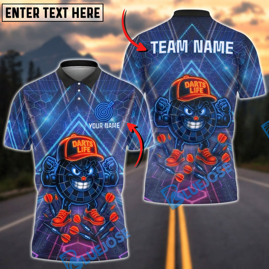 BlueJose Darts Life Neon Target Cartoon Customized Name, Team Name 3D Shirt (4 Colors)