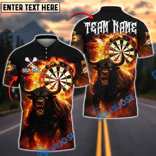 BlueJose Darts Flaming Bull & Dartboard Design Customized Name, Team Name 3D Shirt (4 Colors)