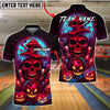 BlueJose Bowling And Pins Halloween Skull Neon Pumpkin Ghost Pins Customized Name, Team Name 3D Shirt (4 Colors)