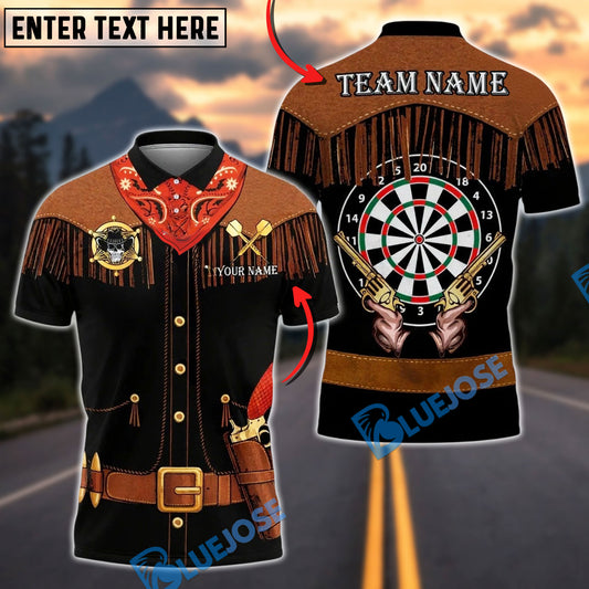 BlueJose Darts Western Fringe Revolver Dartboard Personalized Name, Team Name Unisex Shirt (4 Colors)