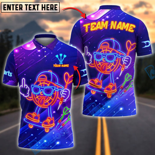 BlueJose Darts Neon Skater Target Cartoon Style Customized Name, Team Name 3D Shirt (4 Colors)