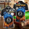 BlueJose Billiards 8-Ball Pool Double Flame Personalized Name Shirt (4 Colors)