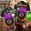 BlueJose Billiards 8-Ball Pool Double Flame Personalized Name Shirt (4 Colors)