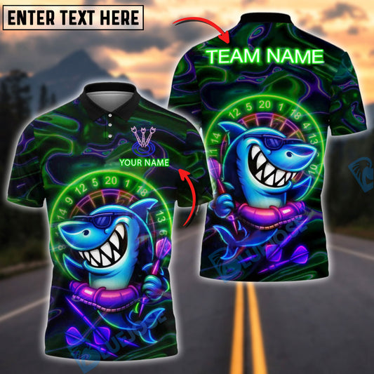 BlueJose Darts Neon Shark Dartboard Design Personalized Name, Team Name Shirt (4 Colors)