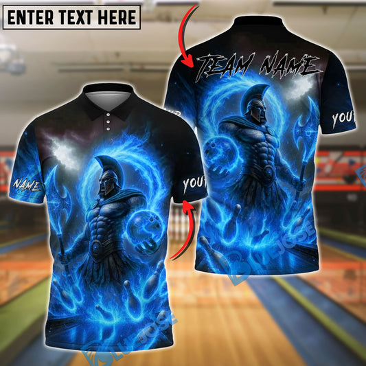 BlueJose Bowling And Pins Flaming Spartan God of Fire Customized Name, Team Name 3D Shirt (4 Colors)