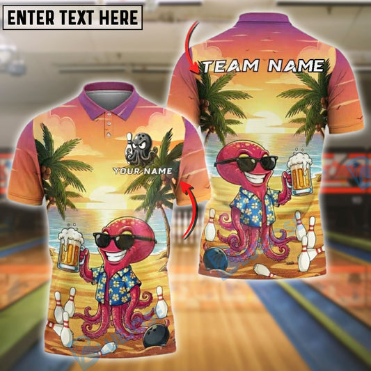 BlueJose Bowling Tropical Octopus Beach Sunset Personalized Name, Team Name 3D Shirt