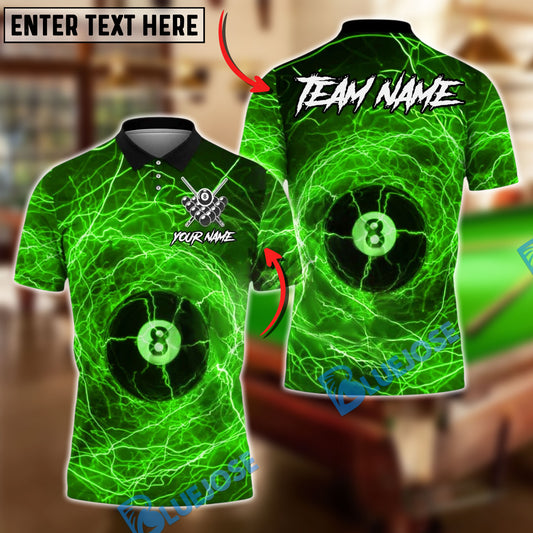BlueJose Billiards 8 Ball Lightning Pattern Personalized Name, Team Name Unisex Shirt (4 Colors)