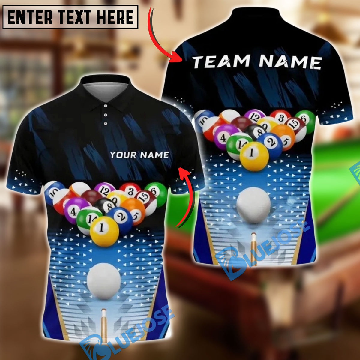 Running Racks Billards Team BlueJose Billiards 8 Ball Full Rack Break Shot Personalized Name, Team ...