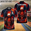 BlueJose Bowling And Pins Flaming Eagle Skull Fireball Customized Name, Team Name 3D Shirt (4 Colors)