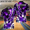 BlueJose Bowling And Pins Flame Electric Skull Customized Name, Team Name 3D Shirt (4 Colors)