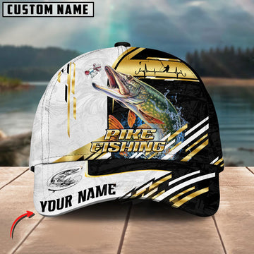 BlueJose Pike Fishing Hook Graphic & Jumping Fish Art Personalized Cap
