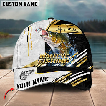 BlueJose Walleye Fishing Hook Graphic & Jumping Fish Art Personalized Cap