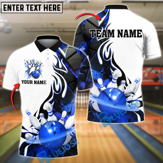 BlueJose Bowling And Pins Storm Contrast Style Customized Name, Team Name 3D Shirt (4 Colors)