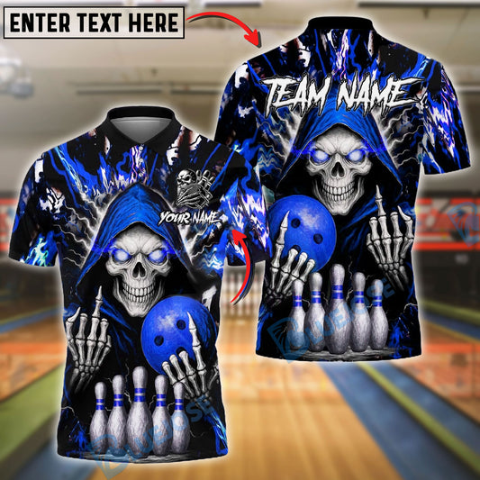 BlueJose Bowling And Pins Grim Reaper Flame Customized Name, Team Name 3D Shirt (4 Colors)