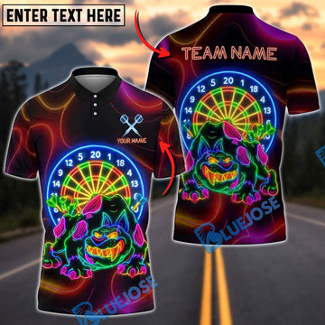 BlueJose Darts Neon Dartboard Monster Bulldog Customized Name, Team Name 3D Shirt (4 Colors)