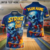 BlueJose Bowling And Pins Strike or Die Flaming Skeleton Skateboard Style Customized Name, Team Name 3D Shirt (4 Colors)