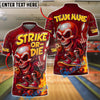 BlueJose Bowling And Pins Strike or Die Flaming Skeleton Skateboard Style Customized Name, Team Name 3D Shirt (4 Colors)