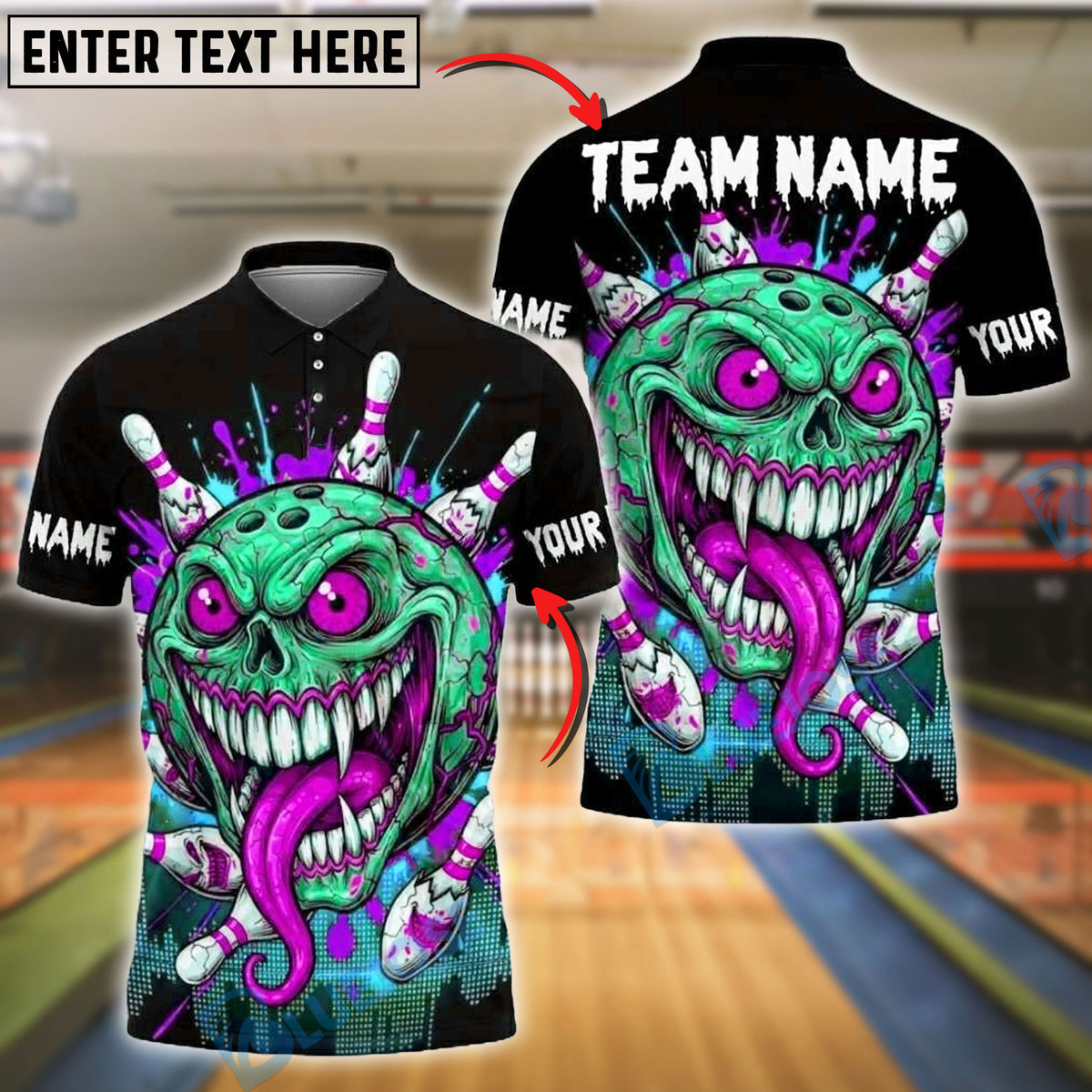 BlueJose Bowling And Pins Crazy Cartoon Skull Ball Customized Name, Te ...