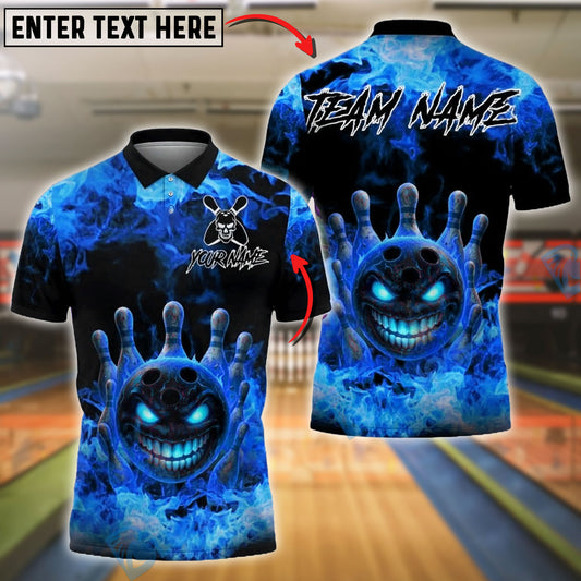 BlueJose Bowling And Pins Flaming Evil Ball Customized Name, Team Name 3D Shirt (4 Colors)