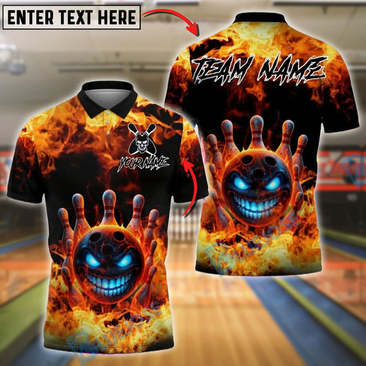 BlueJose Bowling And Pins Flaming Evil Ball Customized Name, Team Name 3D Shirt (4 Colors)