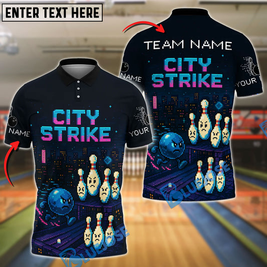 BlueJose Bowling City Strike Night Quest Personalized Name, Team Name Unisex Shirt