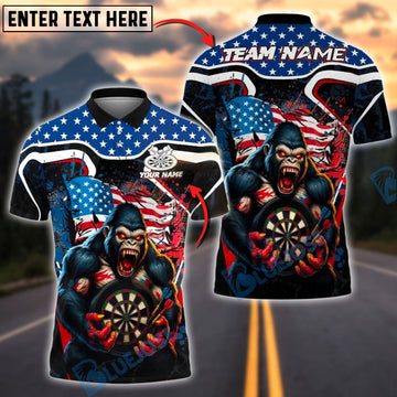 BlueJose Darts Gorilla Dartboard American Flag Personalized Name Shirt