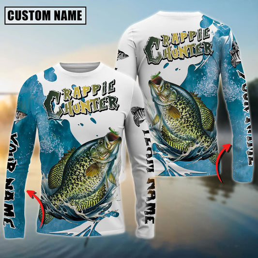 Bluejose Crappie Hunter Fishing Graphic Splash Effect Custom Name & Team Name 3D Shirts