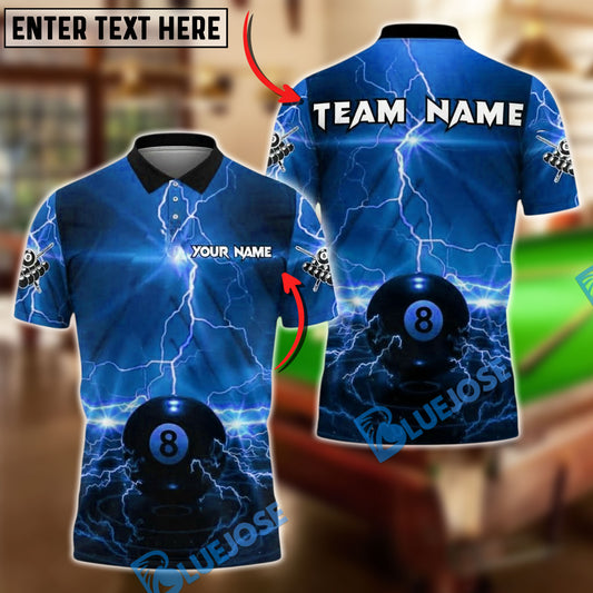 BlueJose Billiards 8 Ball Lightning Glow Storm Personalized Name, Team Name Unisex Shirt (4 Colors)