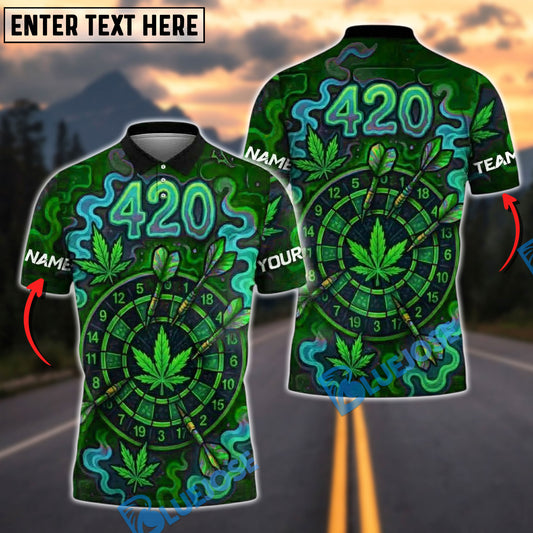 BlueJose Darts 420 Neon Cannabis Dartboard Glow Personalized Name, Team Name Unisex Shirt (4 Colors)