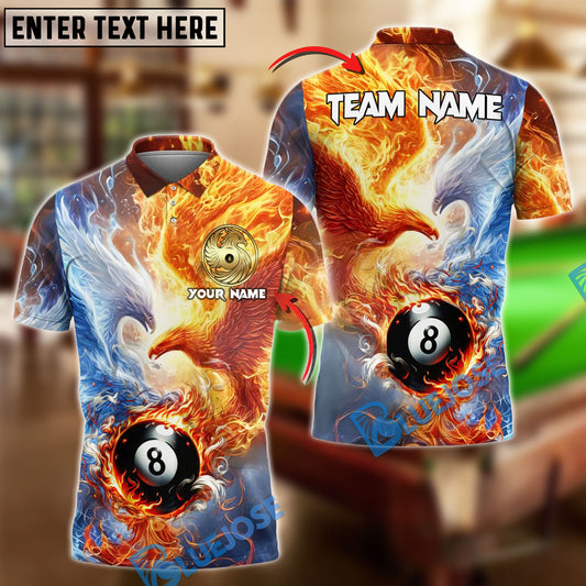 BlueJose Billiards 8 Ball Phoenix Fire & Ice Customized Name, Team Name 3D Shirt