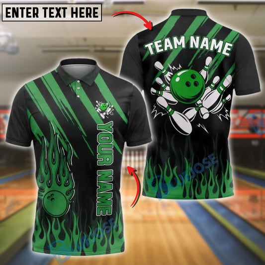 BlueJose Bowling And Pins Flames Strikes Customized Name, Team Name 3D Shirt (4 Colors)
