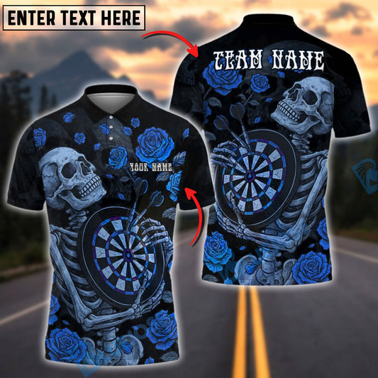 BlueJose Darts Vintage Skeleton & Rose Design Customized Name, Team Name 3D Shirt (4 Colors)