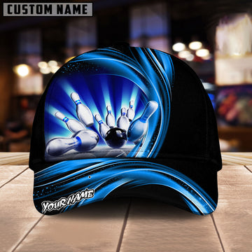 BlueJoses Bowling Ball & Pins Strike Dynamic Swirl Multicolor Personalized Name Cap