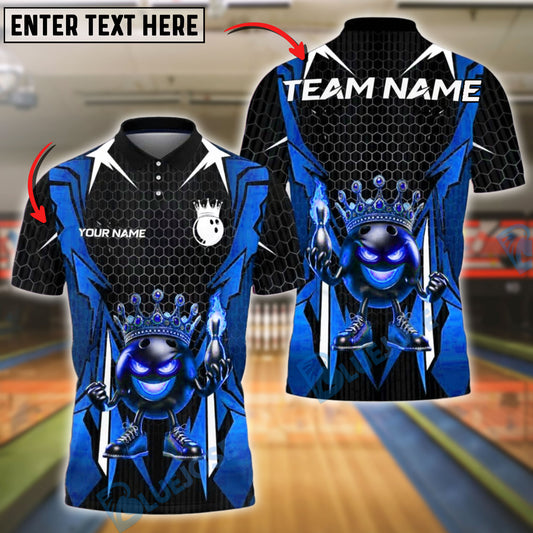 BlueJose Bowling And Pins King Ball Flame Crown Customized Name, Team Name 3D Shirt (4 Colors)