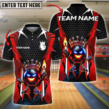 BlueJose Bowling And Pins King Ball Flame Crown Customized Name, Team Name 3D Shirt (4 Colors)