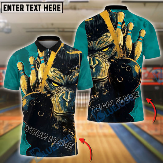 BlueJose Bowling And Pins Angry Gorilla Strike Customized Name, Team Name 3D Shirt (4 Colors)
