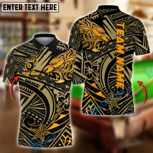 BlueJose Billiards Ball 8 Tribal Lion Head Polynesian Tattoo Pattern Personalized Name Shirt (4 Colors)