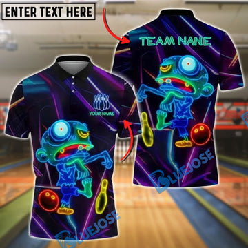 BlueJose Bowling And Pins Zombie Neon Glow Customized Name, Team Name 3D Shirt (4 Colors)