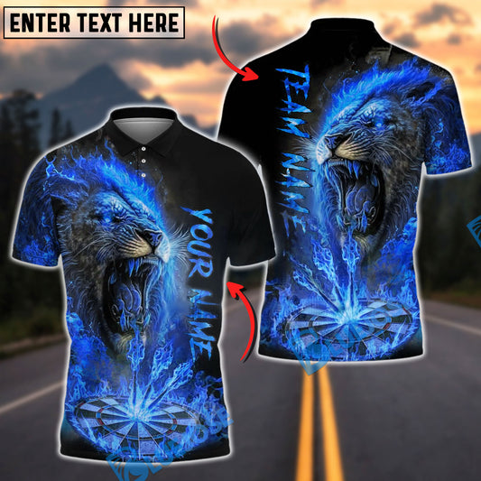 BlueJose Darts Fiery Lion Flame Customized Name, Team Name 3D Shirt (4 Colors)