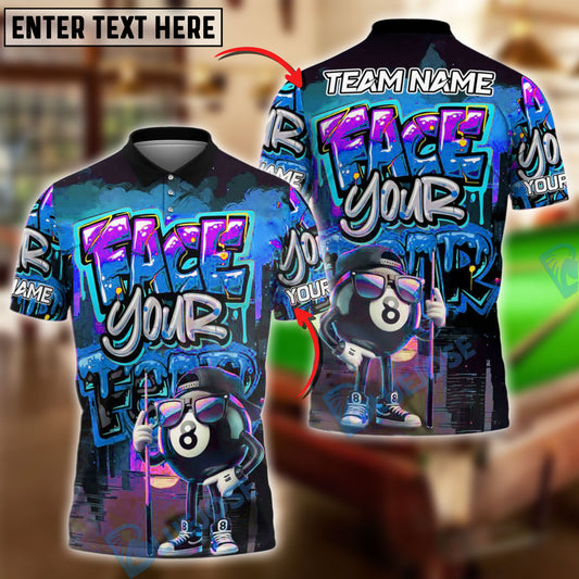 BlueJose Billiards 8 Ball Graffiti Street Art Face Your Fear Style Personalized Name, Team Name Unisex Shirt (4 Colors)