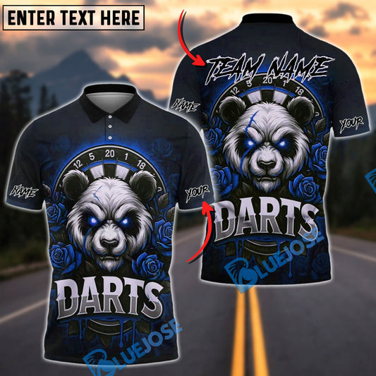 BlueJose Darts Angry Panda with Roses Personalized Name, Team Name Shirt (4 Colors)