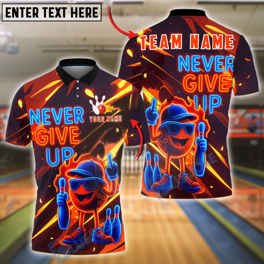 BlueJose Bowling Neon Cartoon Ball Never Give Up Customized Name, Team Name 3D Shirt (4 Colors)