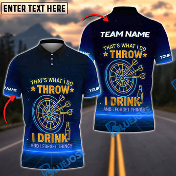 BlueJose Darts Funny Neon Text "I Play Darts “ Drink and I Forget Things" Personalized Name, Team Name Shirt (4 Colors)