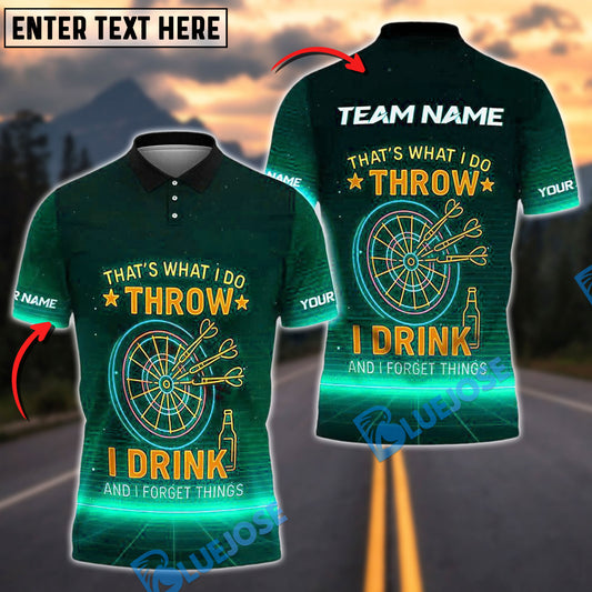 BlueJose Darts Funny Neon Text "I Play Darts “ Drink and I Forget Things" Personalized Name, Team Name Shirt (4 Colors)