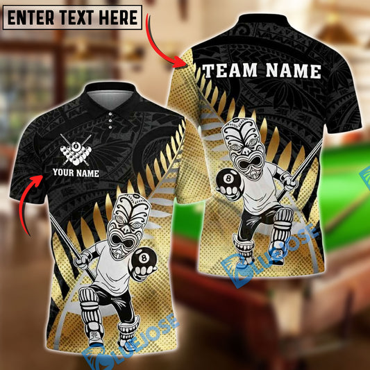 BlueJose Billiards Ball 8 Maori Warrior Tribal Gold Personalized Name, Team Name Unisex Shirt (4 Colors)