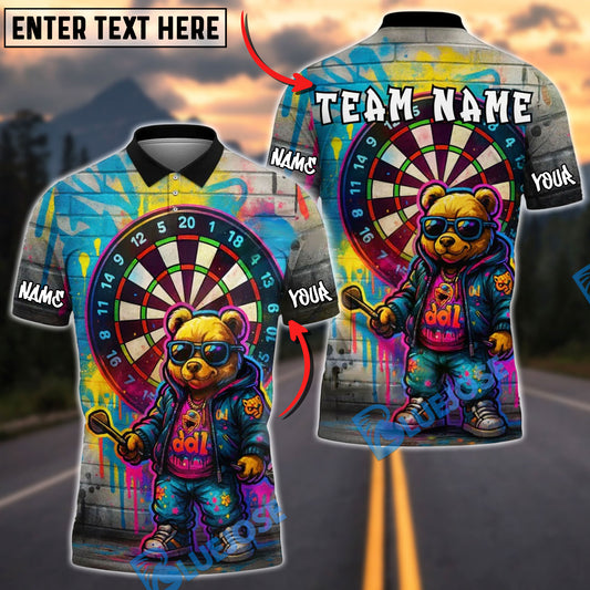 BlueJose Darts Graffiti Bear Neon Style Personalized Name Shirt