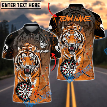 BlueJose Darts Roaring Tiger Attack Theme Personalized Name, Team Name Shirt (4 Colors)