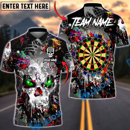 BlueJose Darts Skull Art Grunge Color Burst Multicolor Options Personalized Name Shirt (4 Colors)