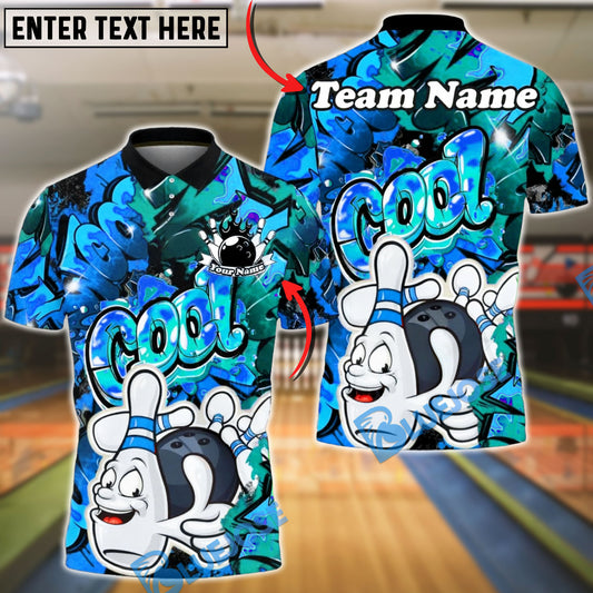 BlueJose Bowling & Pin Graffiti Art Customized Name, Team Name 3D Shirt (4 Colors)
