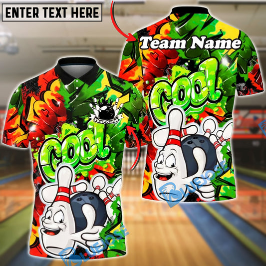 BlueJose Bowling & Pin Graffiti Art Customized Name, Team Name 3D Shirt (4 Colors)